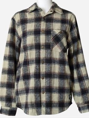 WeSC Heavyweight Brushed Flannel Work Shirt – Earth Tone Plaid Shacket Size M